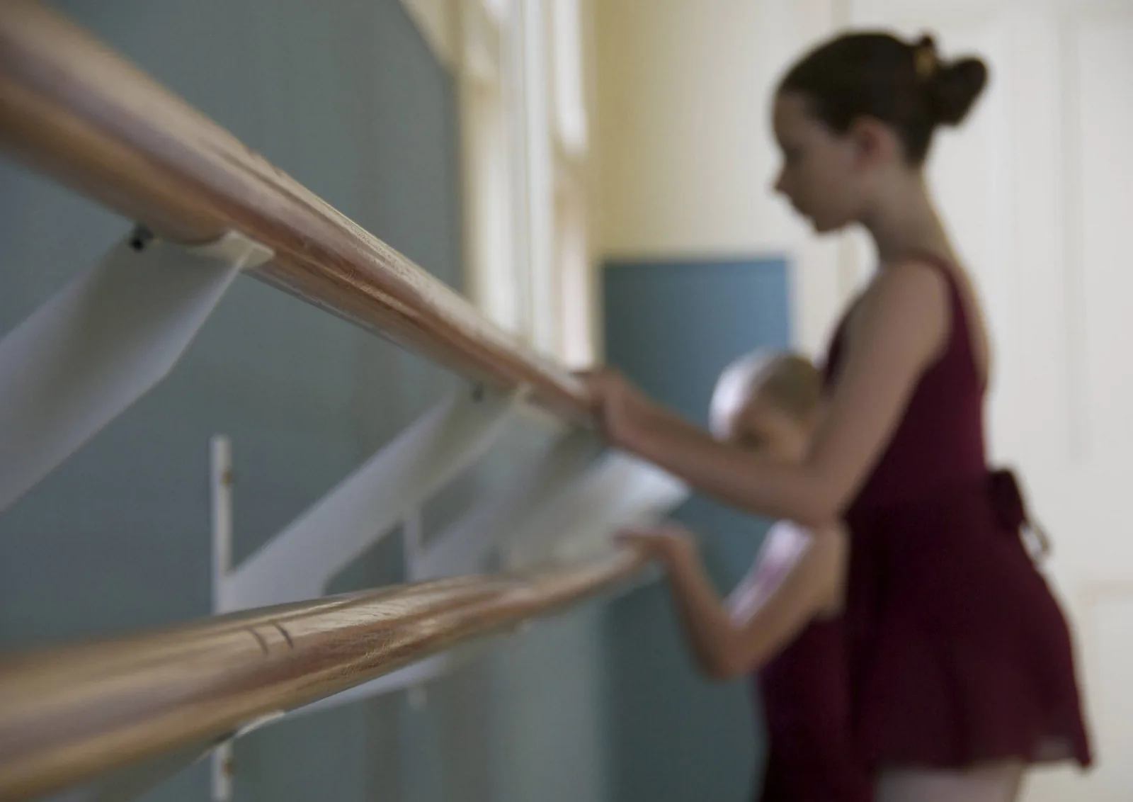 A wall-mounted ballet barre