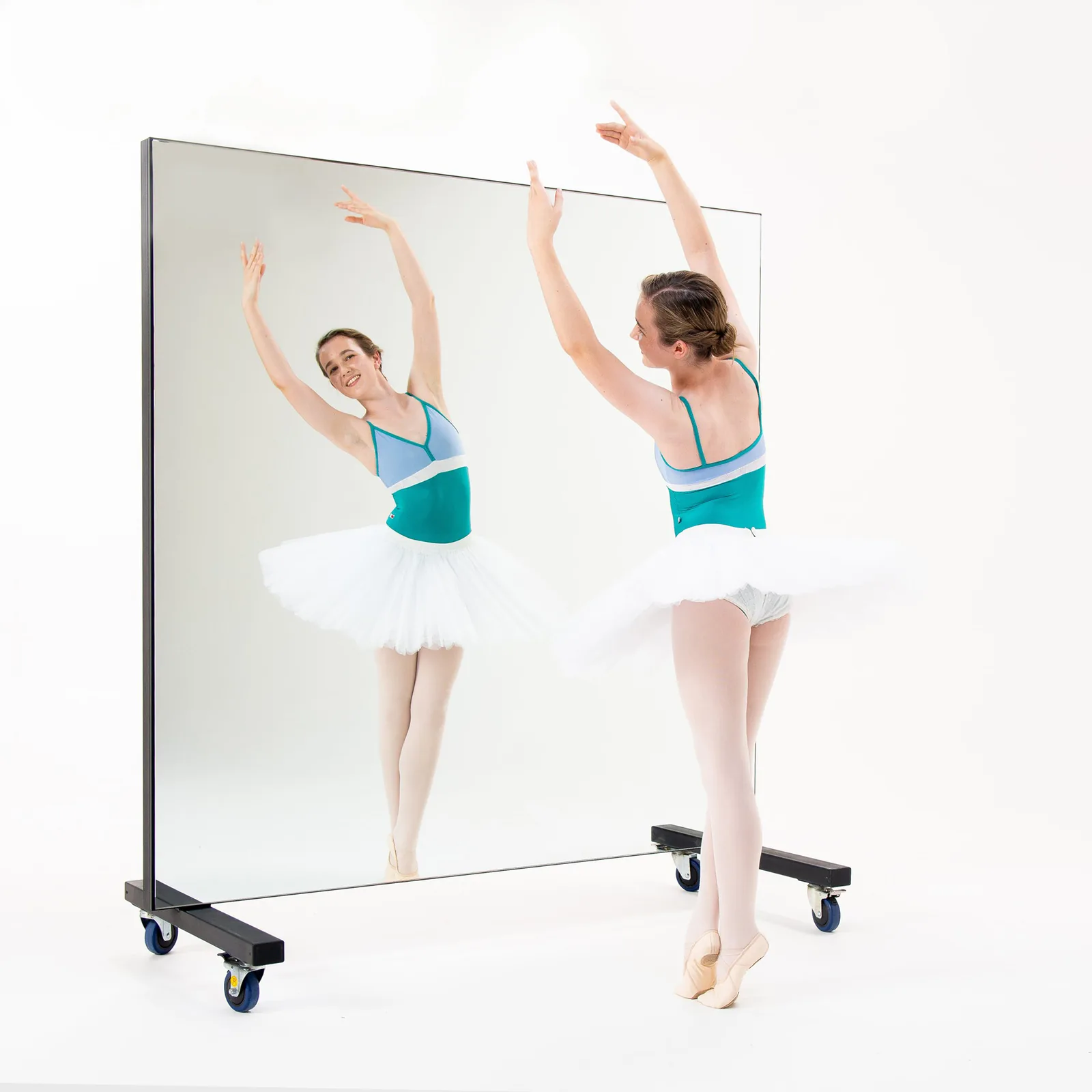 A portable dance studio mirror